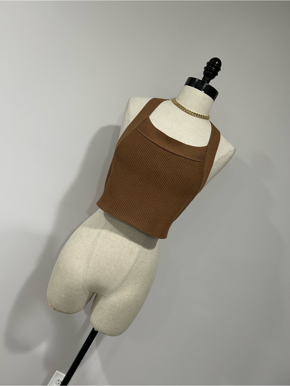 House of Harlow 1960 Ribbed Halter Crop Top in Brown